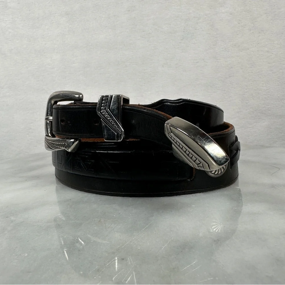 Black Leather Belt western Silver Buckle concho southwestern cowboy cowgirl boho